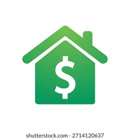 Uma simples representação gráfica de uma casa com um símbolo de dólar, significando aspectos financeiros de propriedade e oportunidades de investimento