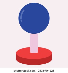 A simple graphic representation of a joystick with a blue ball and red base.