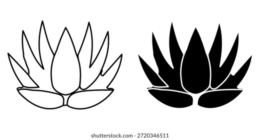 einfache grafische Darstellung einer Lotusblume, die sowohl in Umrissformen als auch in durchgezogenen schwarzen Silhouettenformen dargestellt ist.