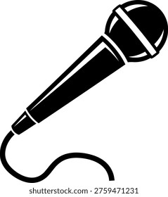 A simple graphic representation of a microphone with cord
