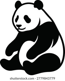 A simple graphic representation of a panda sitting down, rendered in black and white.