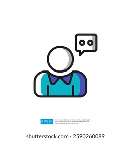 a simple graphic representation of a person with a speech bubble, suggesting communication or conversation illustration icon
