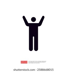 A simple graphic representation of a person standing with arms raised, symbolizing celebration or achievement.