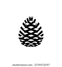 Una representación simple y gráfica de un cono de pino en blanco y negro.