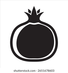 Uma representação gráfica simples de uma romã em preto e branco.