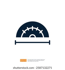 A simple graphic representation of a protractor, commonly used for measuring angles in geometry.