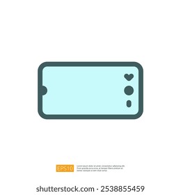 A simple graphic representation of a smartphone, featuring a light blue screen and a heart icon, suggesting a focus on communication or social media.
