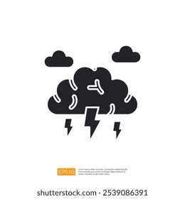 A simple graphic representation of a storm cloud with lightning and clouds, symbolizing bad weather or a stormy atmosphere.