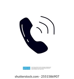 A simple graphic representation of a telephone handset with sound waves, symbolizing a phone call or communication.