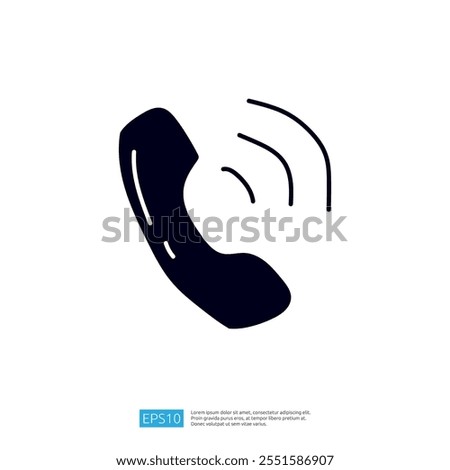 A simple graphic representation of a telephone handset with sound waves, symbolizing a phone call or communication.