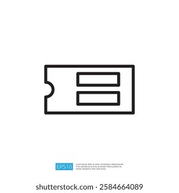 A simple graphic representation of a ticket, featuring two rectangular sections and a perforated edge, symbolizing entry or access to an event or service.