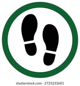 Uma representação gráfica simples de dois ícones pretos na superfície de apoio dentro de um círculo verde que indica o caminho ou a orientação