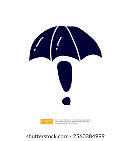 A simple graphic representation of an umbrella with an exclamation mark, suggesting caution or alertness, possibly related to weather or safety.