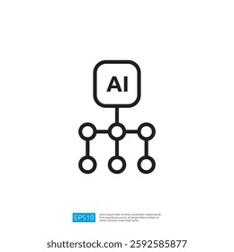 A simple graphic representing artificial intelligence AI with nodes connected in a network structure, symbolizing data processing and connectivity.