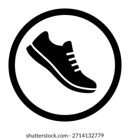 Gráfico simple de una zapatilla de correr o zapatilla de deporte encerrado en un círculo. Ilustración vectorial ideal para la marca deportiva y fitness.