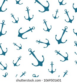 Simple graphic seamless pattern of marine themes. Anchor of ship wrapping paper texture for design. Oceanic vector background, repeating wallpaper