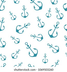 Simple graphic seamless pattern of marine themes. Anchor of ship wrapping paper texture for design. Oceanic vector background, repeating wallpaper