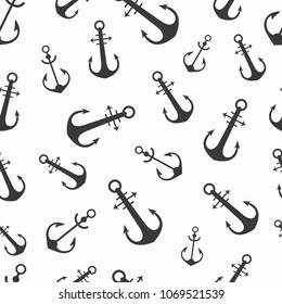 Simple graphic seamless pattern of marine themes. Anchor of ship wrapping paper texture for design. Oceanic vector background, repeating wallpaper