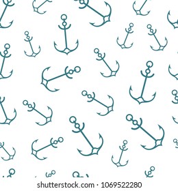 Simple graphic seamless pattern of marine themes. Anchor of ship wrapping paper texture for design. Oceanic vector background, repeating wallpaper