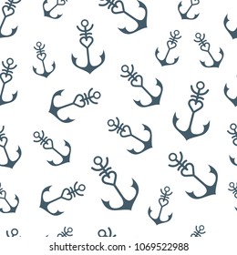 Simple graphic seamless pattern of marine themes. Anchor of ship wrapping paper texture for design. Oceanic vector background, repeating wallpaper