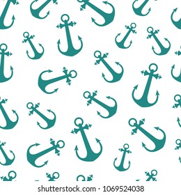 Simple graphic seamless pattern of marine themes. Anchor of ship wrapping paper texture for design. Oceanic vector background, repeating wallpaper