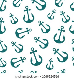 Simple graphic seamless pattern of marine themes. Anchor of ship wrapping paper texture for design. Oceanic vector background, repeating wallpaper