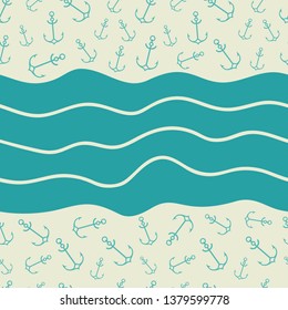 Simple graphic seamless pattern of marine themes. Anchor of ship wrapping paper texture for design. Oceanic vector background, repeating wallpaper