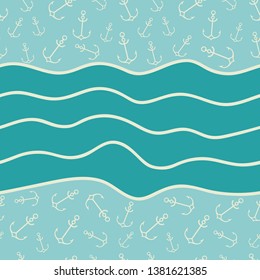 Simple graphic seamless pattern of marine themes. Anchor of ship wrapping paper texture for design. Oceanic vector background, repeating wallpaper