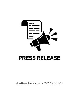 Simple graphic showing a megaphone and document, clearly indicating a press release announcement.
