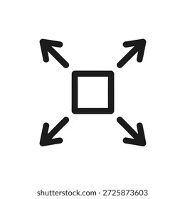 Un gráfico simple que muestra un cuadrado con cuatro flechas apuntando hacia afuera, simbolizando la expansión.