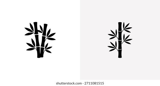 Simple graphic showing two stylized bamboo stalks with foliage, perfect for oriental themes or nature inspired designs for various uses.