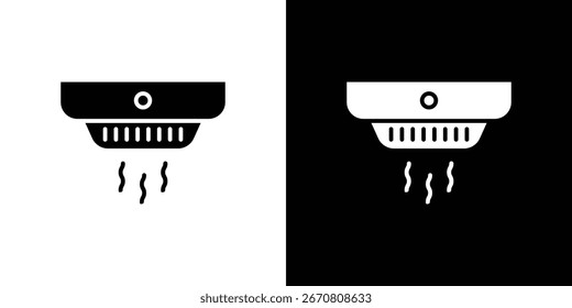 Simple graphic of a smoke detector, shown in black and white versions, isolated on white and black backgrounds.