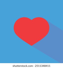 Simple graphic with a solid blue background and a large red heart in the center casting a lighter blue shadow.