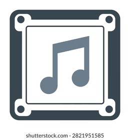 A simple graphic symbol of a musical note enclosed in a square border. Ideal for apps, websites, and interfaces related to audio, sound, and music media files.