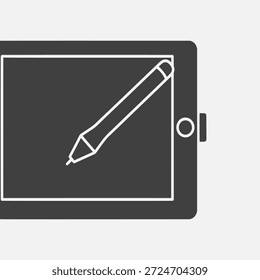 Gráfico simple de una tableta con un lápiz en su pantalla, diseño minimalista