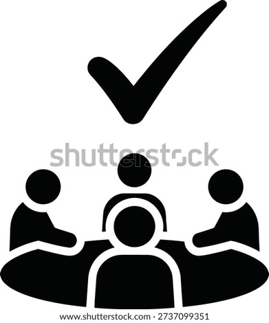 A simple graphic of three people with a checkmark above them, symbolizing agreement or approval.