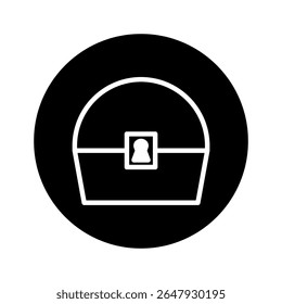 Um simples ícone gráfico do baú do tesouro dentro de um círculo preto oferece um conceito de design moderno e estilizado