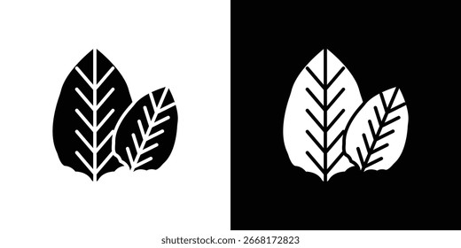 Simple graphic of two leaves, presented on both white and black backgrounds. Ideal for eco, nature, or plant-related designs.