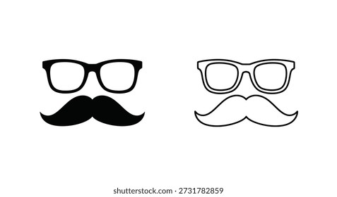Gráfico sencillo de dos combinaciones de bigote y gafas utilizando un estilo de silueta distintivo.