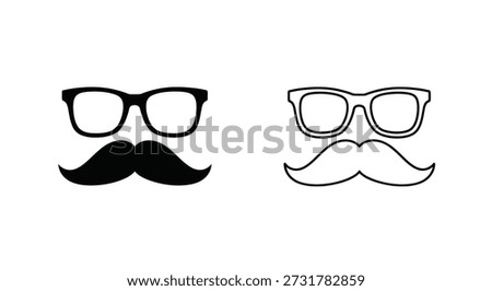 Simple graphic of two mustache and glasses combinations using a distinctive silhouette style.