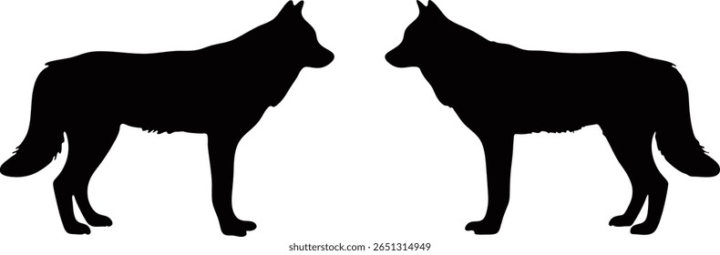 A simple graphic of two wolf silhouettes facing each other.