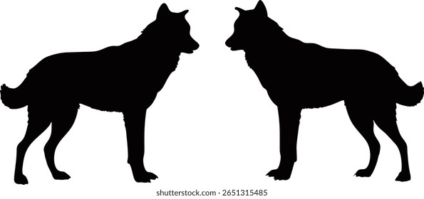 A simple graphic of two wolf silhouettes facing each other.