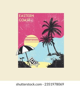 Simple Graphic with under the sun , relax with umbrella, Tropical paradise