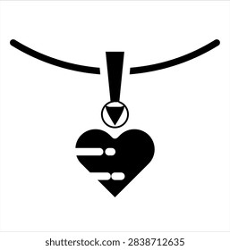 Simple graphic vector icon of a necklace featuring a black heart-shaped pendant. Clean and minimalist jewelry design suitable for fashion, accessories, love, romance, Valentine’s Day, gifts, wedding, and decorative projects.