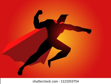 Simple graphic vector illustration of a superhero in action pose