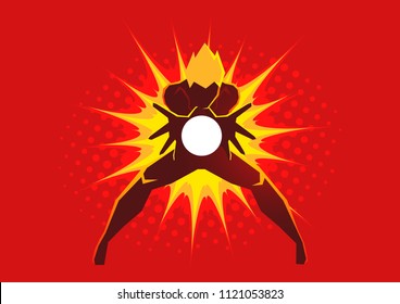 Simple graphic vector illustration of a superhero creating an energy blast through his hands