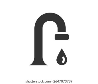 Simple graphic of a water tap with a falling droplet. Symbolizes conservation, plumbing, cleanliness. Versatile for environmental, hygiene or home improvement designs.