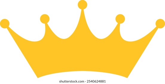 Simple graphic of a yellow crown with three visible spikes on top and small circles at the tip of each spike. Symmetrical and minimalistic design.