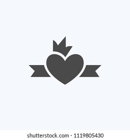 Simple graphical heart icon with crown. Template for your design and holiday. Vector illustration, emblem. Logotype, Logo