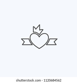 Simple graphical heart icon with crown. Template for your design and holiday. Vector illustration, emblem. Logotype, Logo
